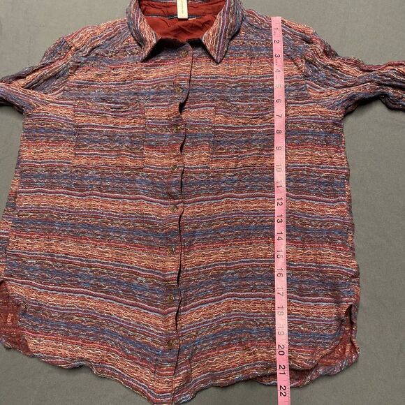 Anthropologie Pilcro Button Up SZ L Abstract Metallic Red Orange Long Sleeve - Picture 6 of 8